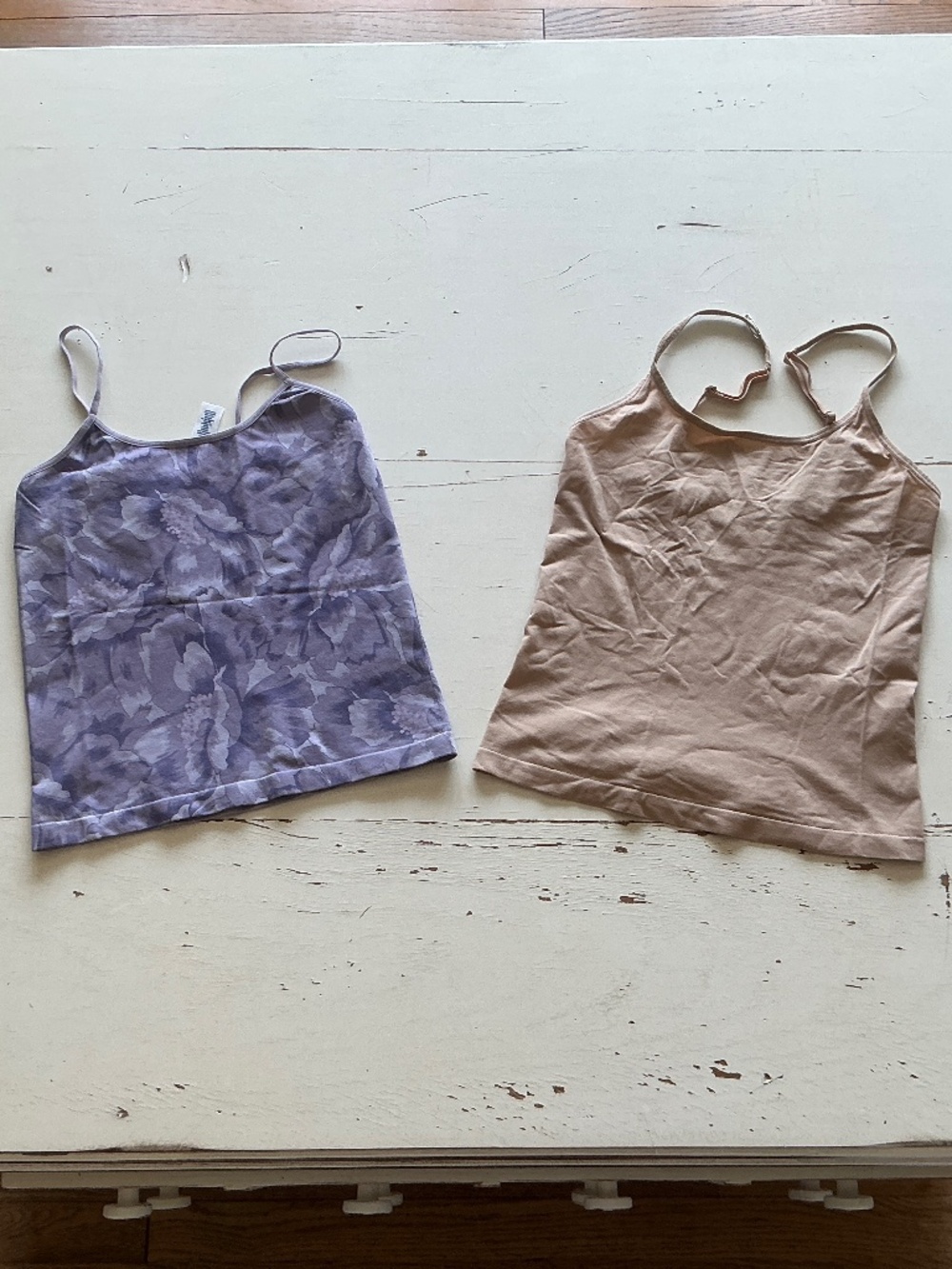 2 Vintage GAP Purple floral + beige cropped cami tops Small